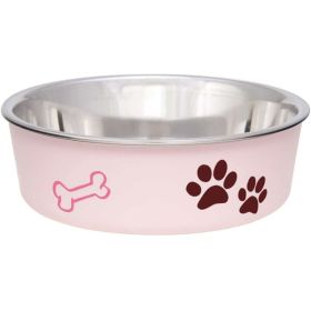 Loving Pets Stainless Steel & Light Pink Dish with Rubber Base