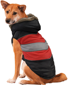 FASHION PET Diagonal Stripe Puffy Coat Red XS