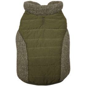 Fashion Pet Sweater Trim Puffy Dog Coat Olive (size: small)