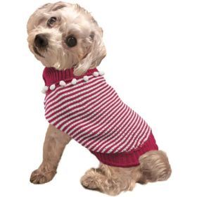 Fashion Pet Pom Pom Stripe Dog Sweater Raspberry (size: XSmall)