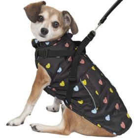 Fashion Pet Puffy Heart Harness Coat Black (size: medium)