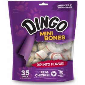 Dingo Meat in the Middle Rawhide Chew Bones (size: Mini  2.5" (35 Pack))