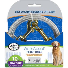 Four Paws Dog Tie Out Cable (size: Heavy Weight  Black  10' Long Cable)