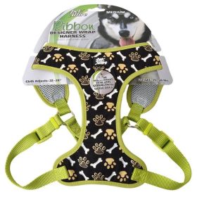 Pet Attire Ribbon Brown Paw & Bones Designer Wrap Adjustable Dog Harness (size: Fits 22"28" Girth  (3/4" Straps))