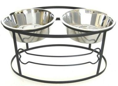 Bone Raised Double Dog Bowl (size: Small/Black)