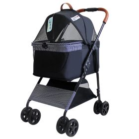 Portable Pet Stroller Cat Trolley, Dog Travel Cart Pram Shockproof Pet Detachable Strolling Cart, Puppy Pushchair Four-Wheeled, One Click Quick Foldin (Color: black)